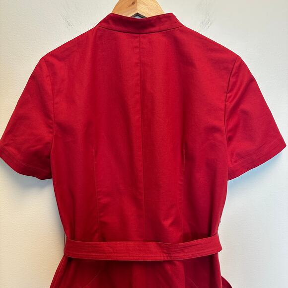Lafayette 148 Red Belted Zip Front Sheath Dress w/ Pockets Stretch Cotton Career - Picture 7 of 11